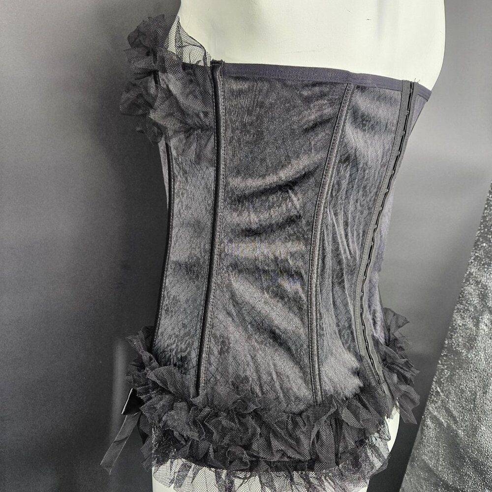 Seven Til Midnight Corset Top Womens 1X 2X Black Lace Ruffle Bustier Plus Mesh - Picture 10 of 15